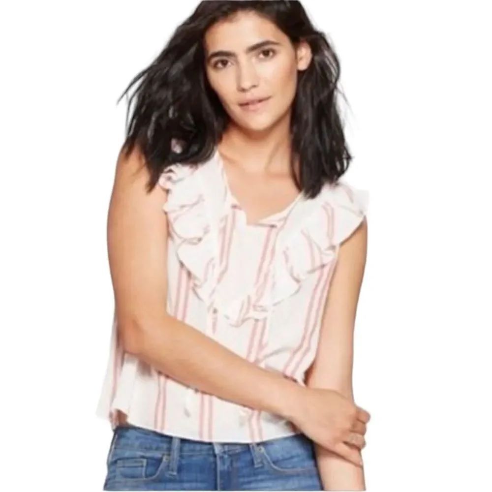 Universal Thread red white stripe ruffle bib top S